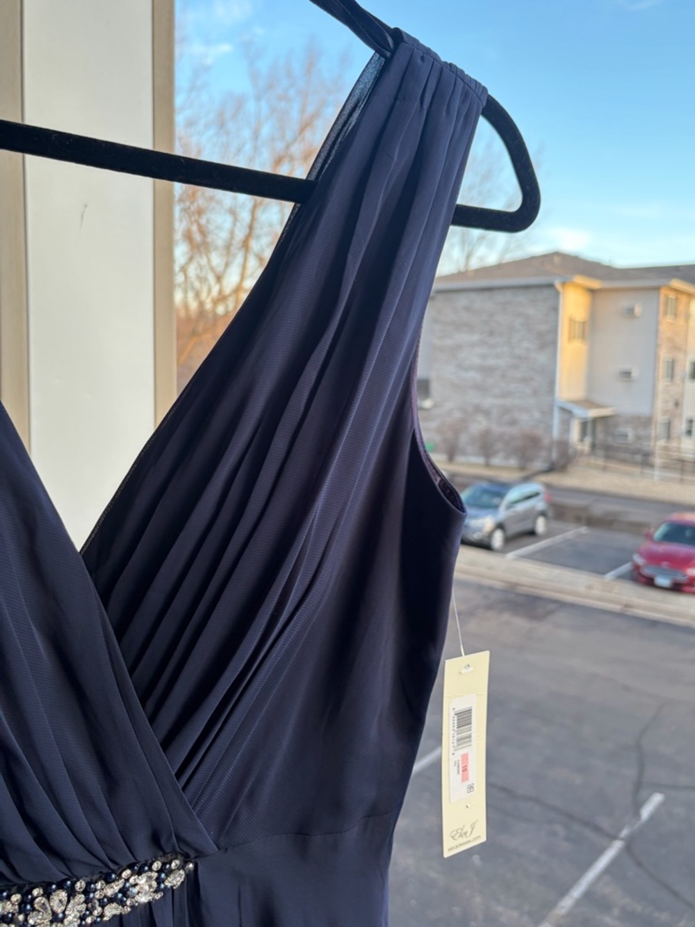 🆕🫐 Eliza J Navy Blue Chiffon Hi-Lo Dress Size 10 Formal Evening Wedding Guest - Picture 8 of 17